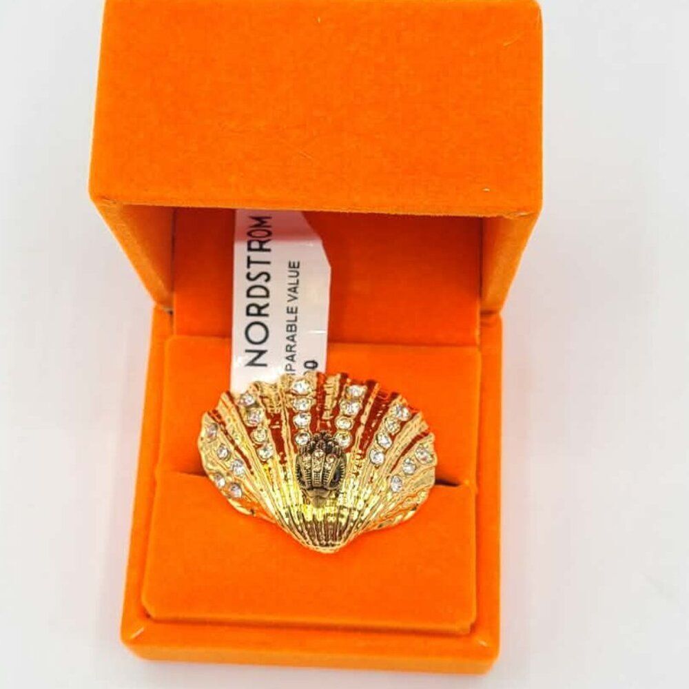 Kurt Geiger Gold Tone Shell Cocktail Ring size 7 NWT!  NIB!